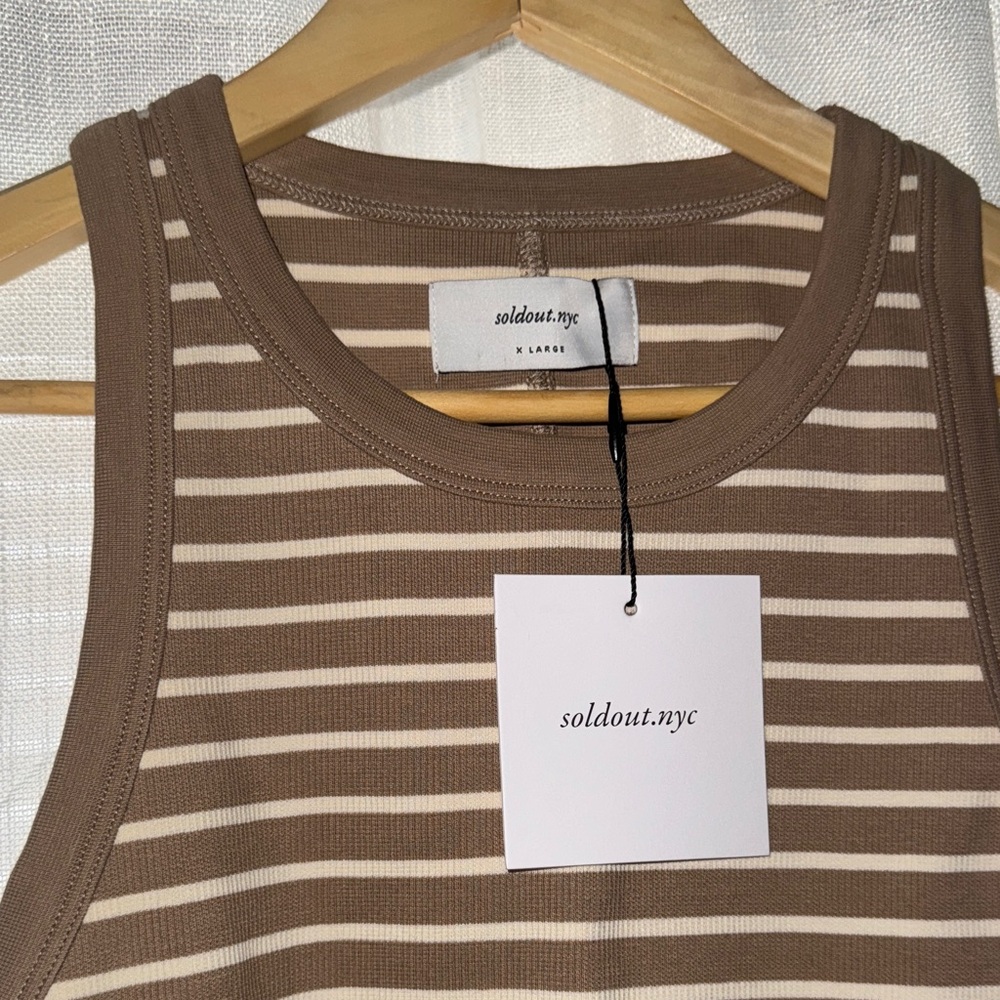 NWT | Soldout NYC | Striped Beige & Tan Tank Top - Picture 2 of 3